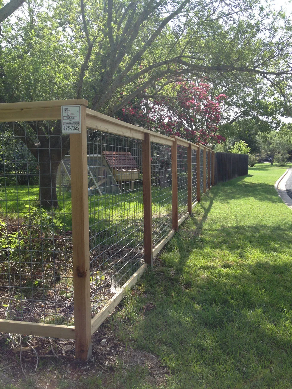 Decorative cattle panel fence and gate installed by B.C. Fence, Cedar Park, TX