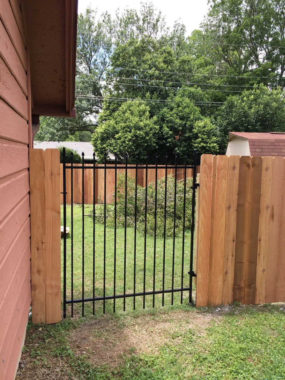 Custom gate built by B.C. Fence at a property in the Austin, TX area